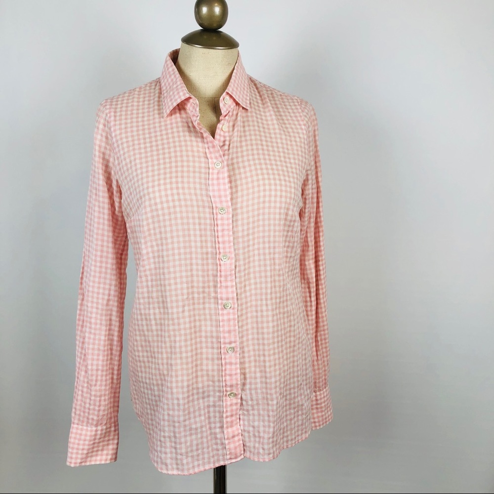 J. Crew Perfect Shirt Pink & White Gingham Check Button Down XS Slim Fit